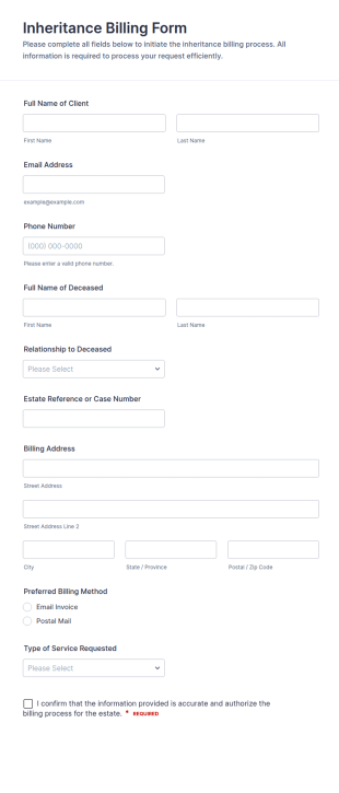 Inheritance Billing Form Template