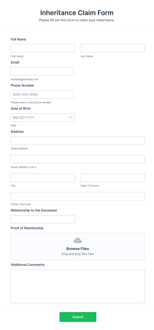 Inheritance Claim Form Template