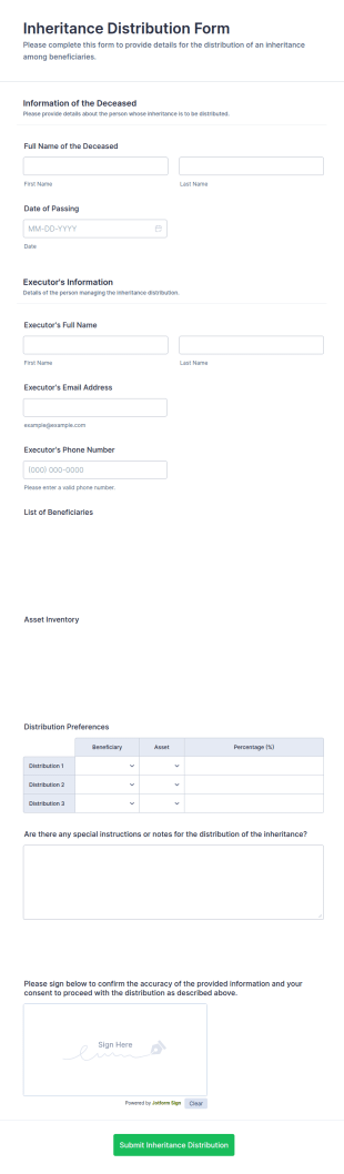 Inheritance Distribution Form Template