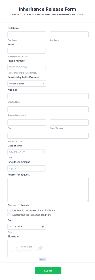 Inheritance Release Form Template