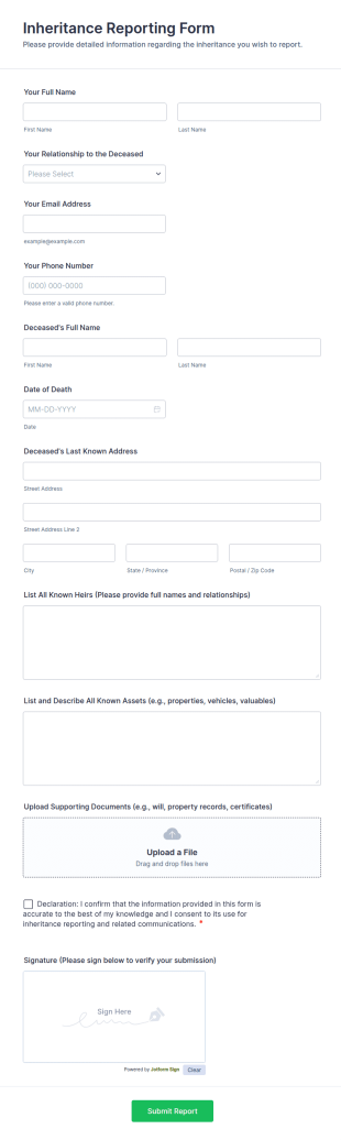 Inheritance Reporting Form Template