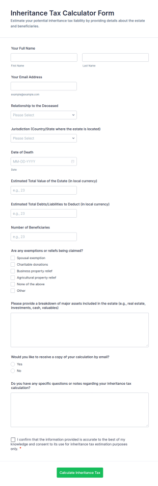 Inheritance Tax Calculator Form Template
