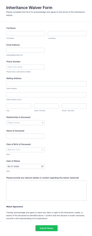 Inheritance Waiver Form Template