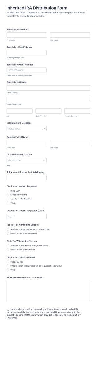Inherited IRA Distribution Form Template