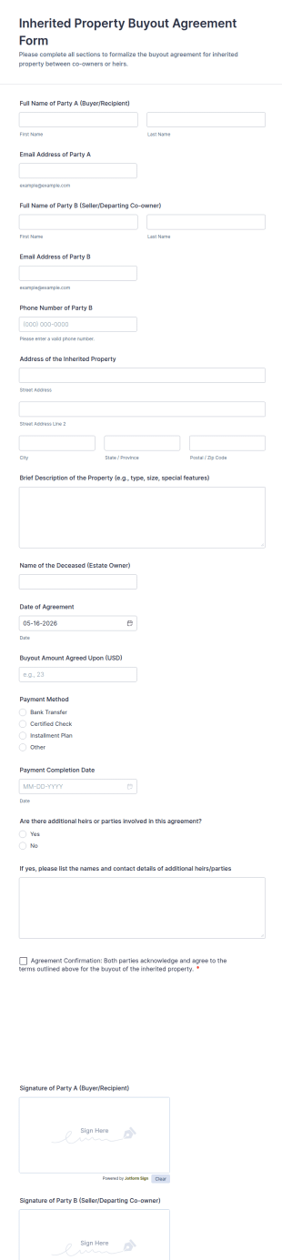 Inherited Property Buyout Agreement Form Template