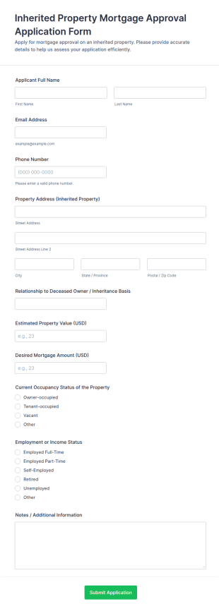 Inherited Property Mortgage Approval Application Form Template