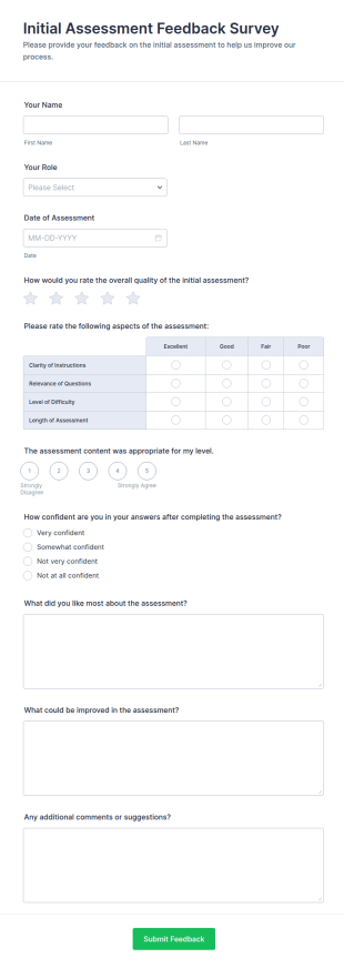 Initial Assessment Feedback Survey Form Template