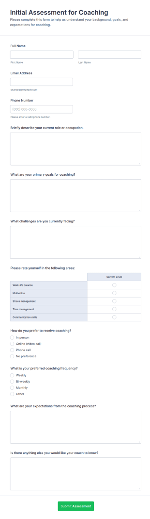 Initial Coaching Assessment Form Template