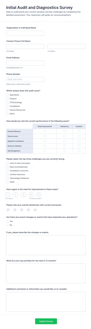 Initial Audit And Diagnostics Survey Form Template
