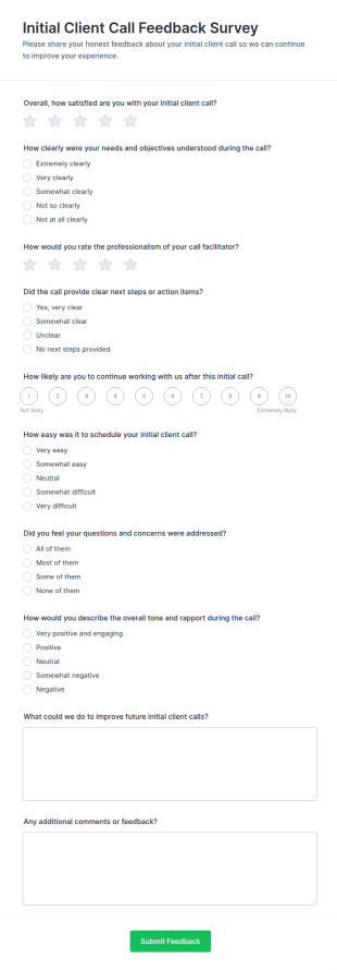 Initial Client Call Feedback Survey Form Template