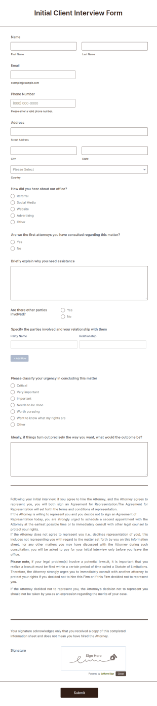 Initial Client Interview Form Template