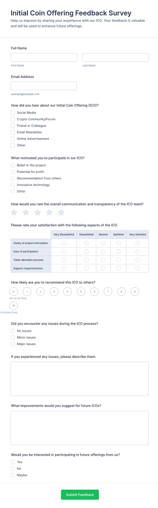Initial Coin Offering Feedback Survey Form Template