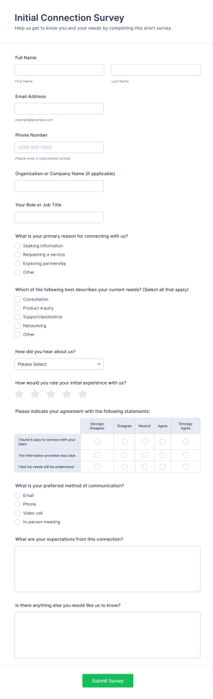 Initial Connection Survey Form Template