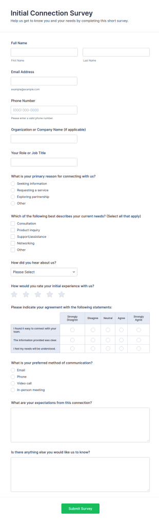 Initial Connection Survey Form Template