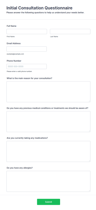 Initial Consultation Questionnaire Form Template