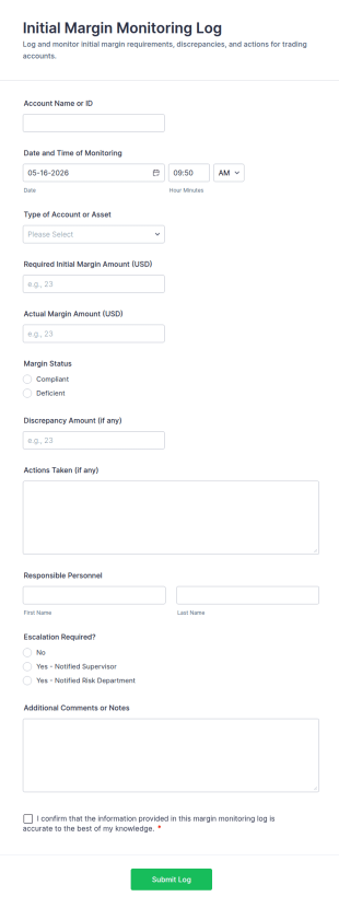 Initial Margin Monitoring Log Form Template