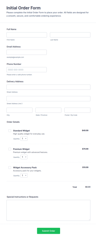 Initial Order Form Template