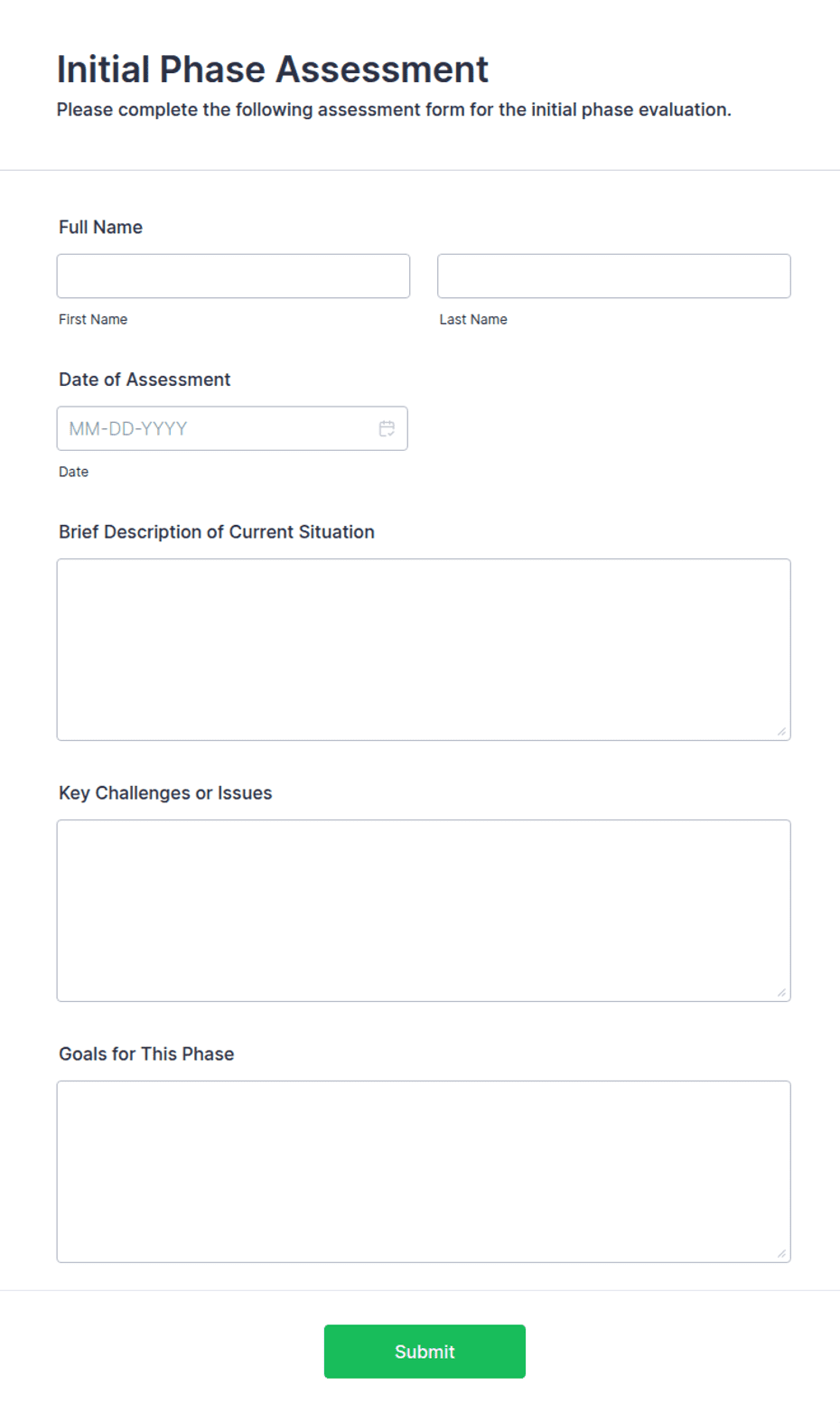 Basic Assessment Process Form Initial Phase Assessment Form Template | Jotform