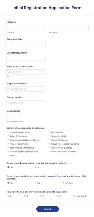 Initial Registration Application Form Template