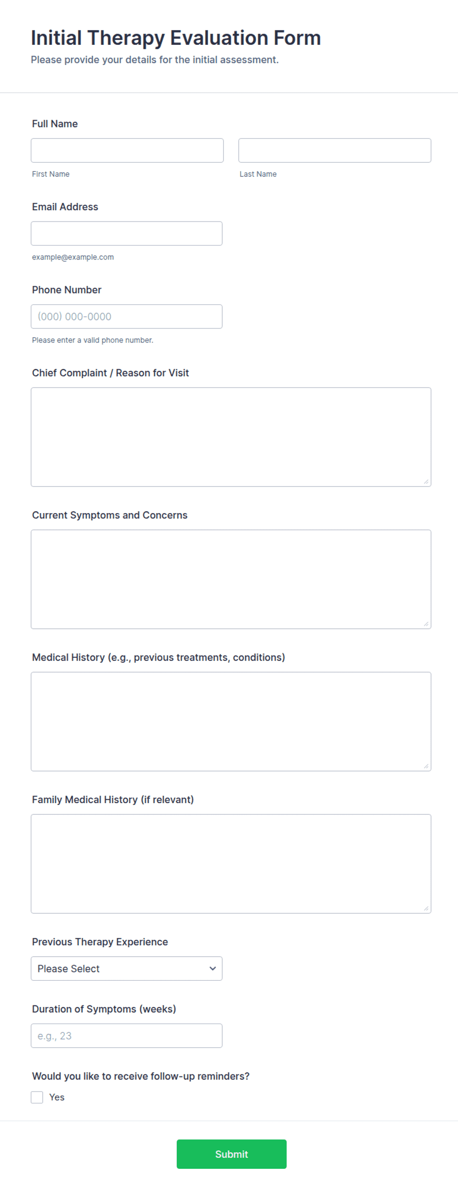 Initial Therapy Evaluation Form Template | Jotform