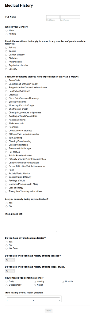 Initial Visit Patient Forms (MDR) Form Template