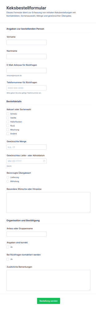Initiale Keksenbestellung Formular