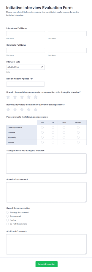 Initiative Interview Evaluation Form Template