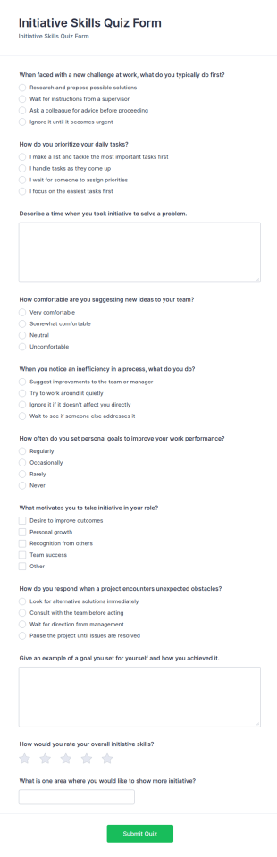 Initiative Skills Quiz Form Template