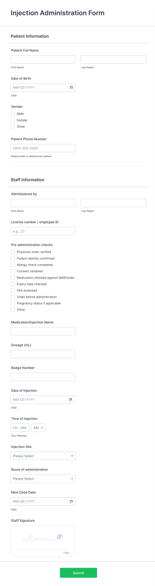 Injection Administration Form Template