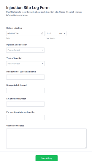 Injection Site Log Form Template