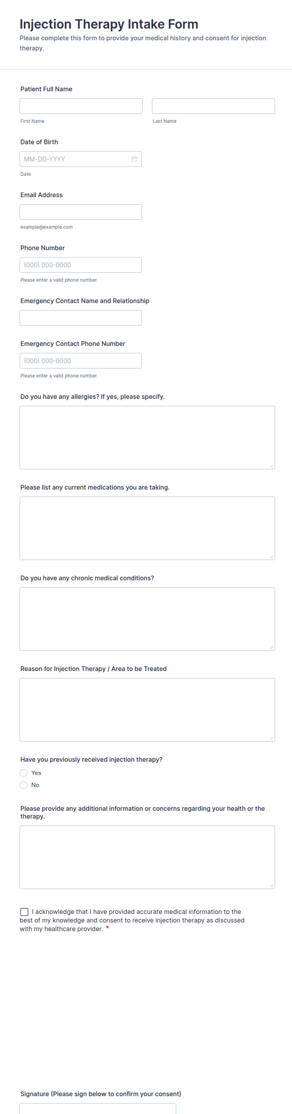 Injection Therapy Intake Form Template | Jotform