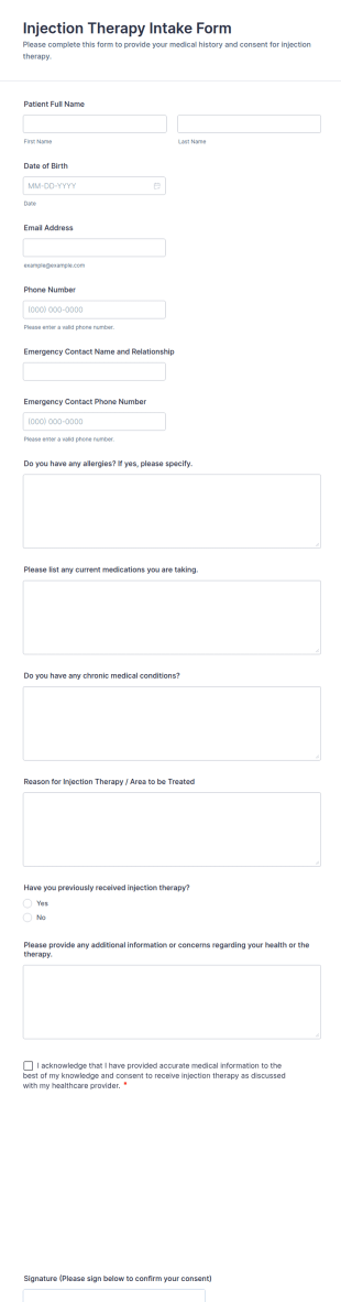 Injection Therapy Intake Form Template