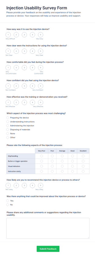 Injection Usability Survey Form Template
