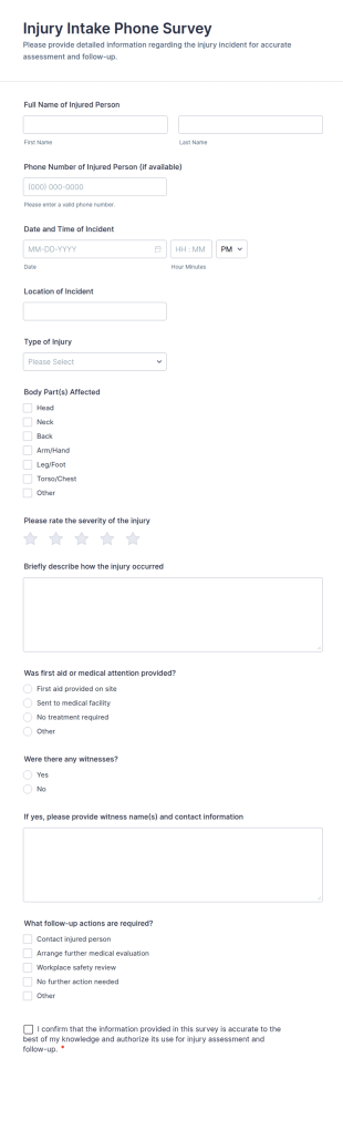 Injury Intake Phone Survey Form Template