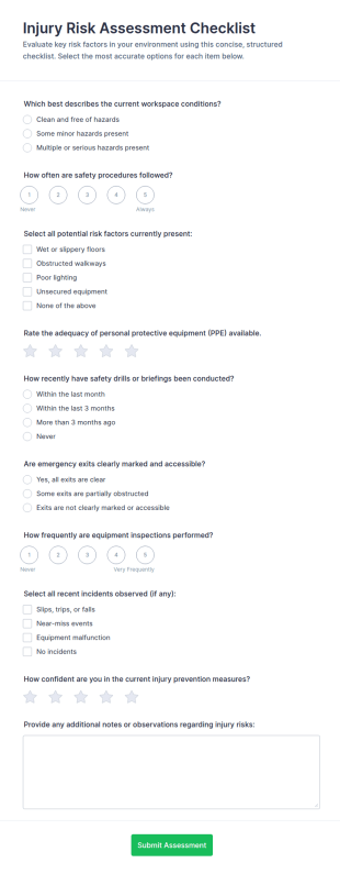 Injury Risk Assessment Checklist Form Template