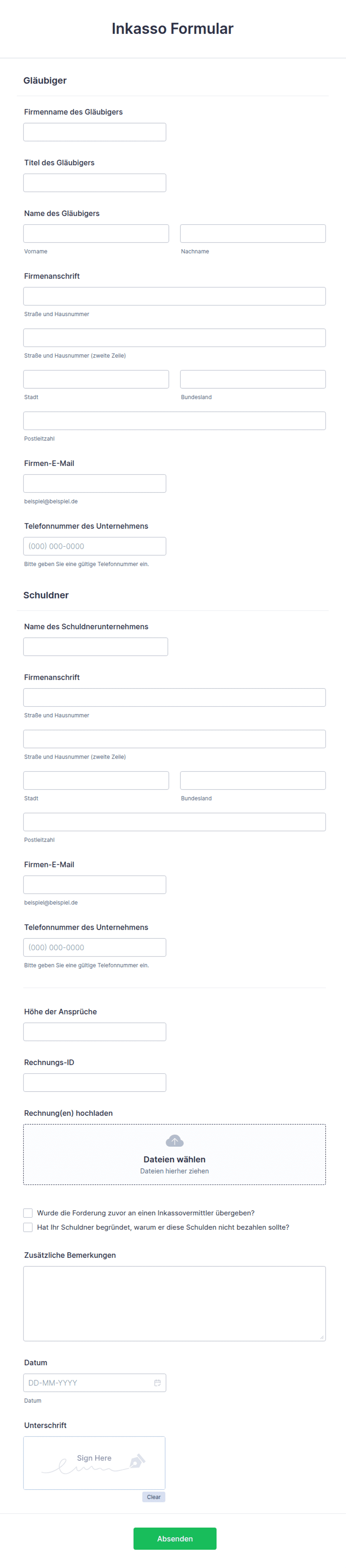 Inkasso Formular Formularvorlage | Jotform