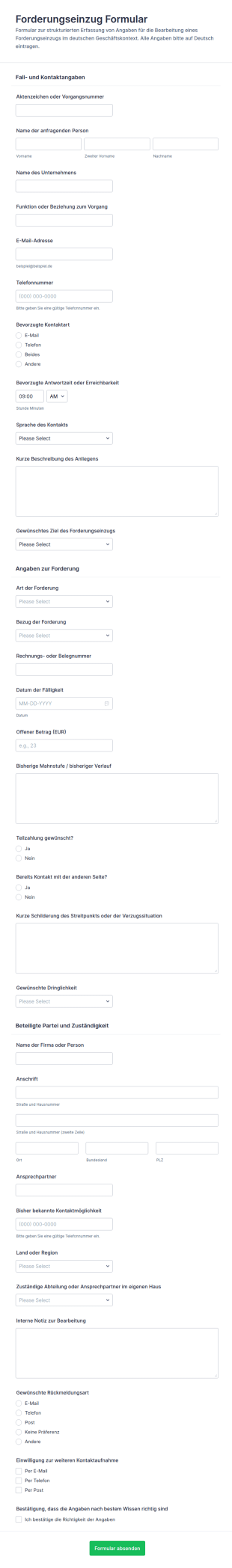 Inkassovollmacht Formular