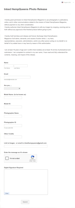 Inked HempQueens Photo Release Form Template