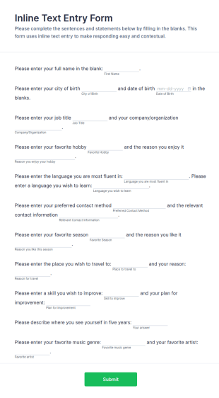 Inline Text Entry Form Template
