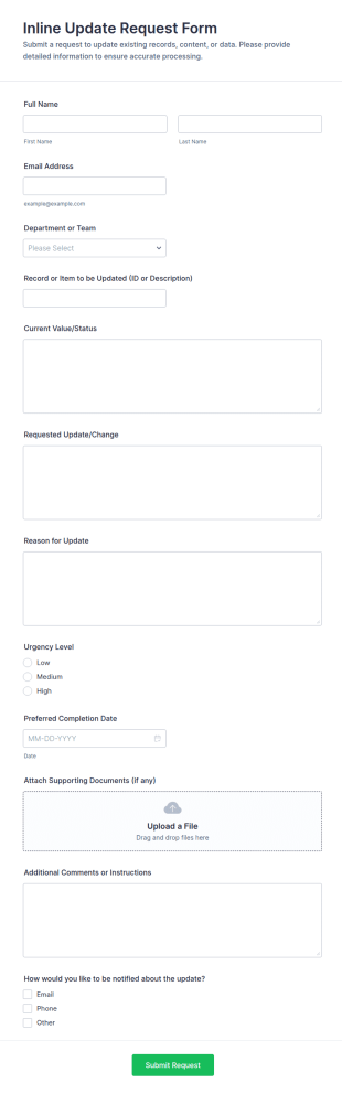 Inline Update Request Form Template