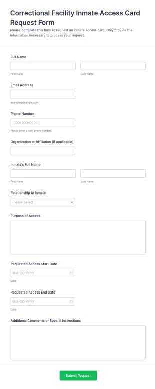 Inmate Access Card Request Form Template