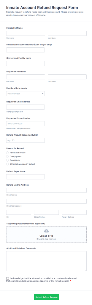 Inmate Account Refund Request Form Template