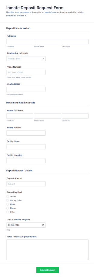 Inmate Deposit Request Form Template