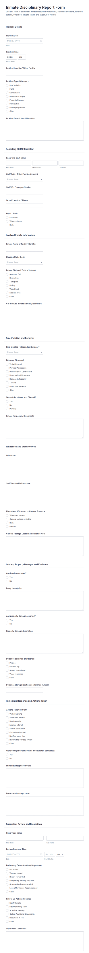 Inmate Disciplinary Report Form Template