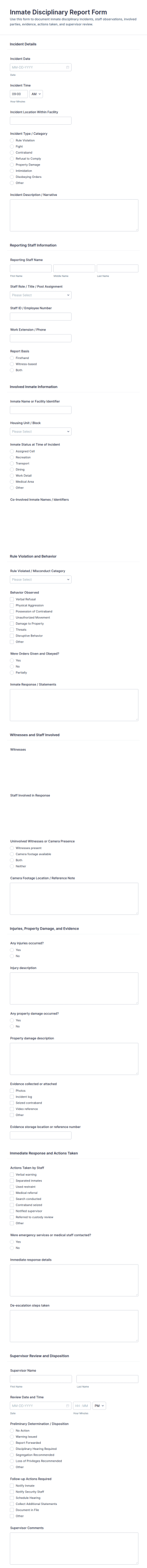 Inmate Disciplinary Report Form Template