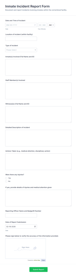 Inmate Incident Report Form Template
