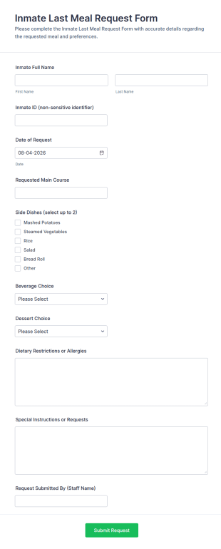 Inmate Last Meal Request Form Template