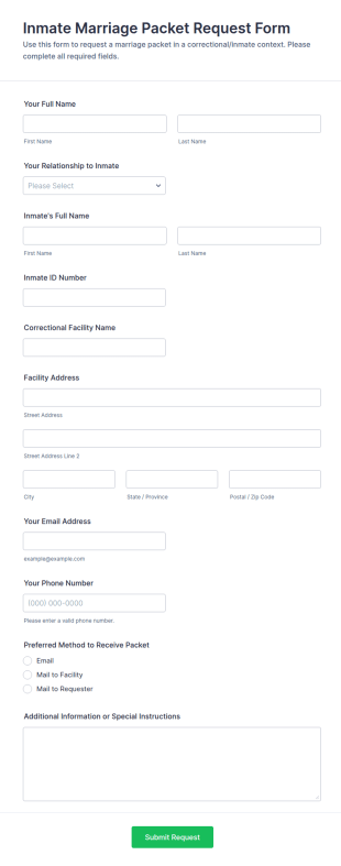Inmate Marriage Packet Request Form Template