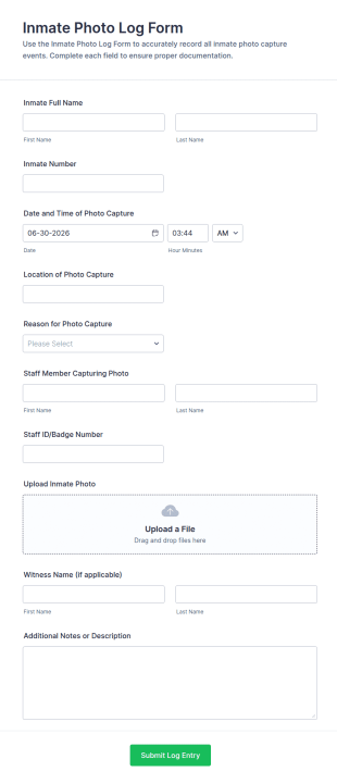 Inmate Photo Log Form Template