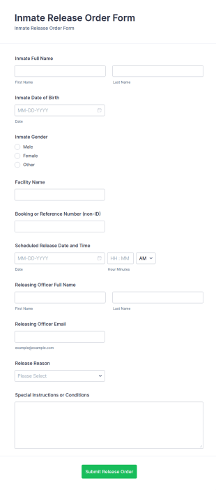 Inmate Release Order Form Template